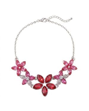 Modenaire Fuchsia Floral Crystal Statement Necklace - Red