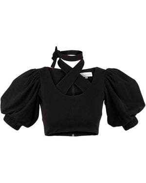 GUILLAUME ALEXANDRE Puffy Sleeves Crop Top - Black