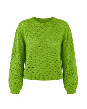 Mind Traveler Open-Knit Diamond Jumper - Green