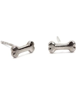 VicStoneNYC Fine Jewelry Dog Bone Sterling Stud Earrings - Metallic