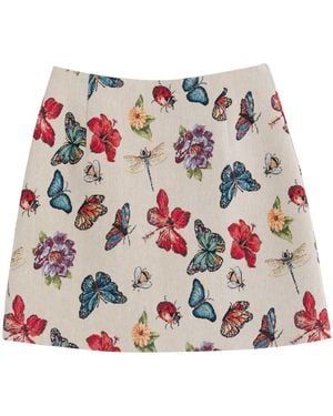 Louche Aubin Flutter Jacquard A-Line Mini Skirt - Red