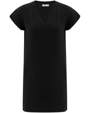 Peraluna V-Neck Knitwear Sleeveless Drop Shoulder Long Tunic - Black