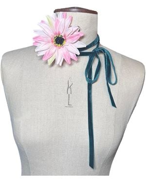 Natalia Petruch Rosalie Ribbon-Tie Statement Necklace – & Faux Flowers, Wear As Necklace Or Belt, Handmade - Grey
