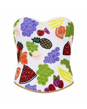 Self-Adore Fruit Hand-Beaded Embellished Corset Top - Green