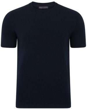 Paul James Knitwear Midweight Julius Cotton Knitted T-Shirt - Blue