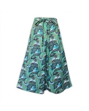 Pick Happy Cotton Wide Pants Banana Leaf Print - Blue