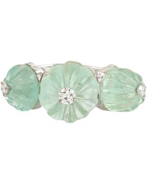 Artisan Carved Emerald & Diamond Floral Statement Ring - Green