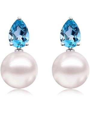 Kai Fine Jewelry Sterling Natural Topaz & Freshwater Pearl Venus Tears Convertible Earrings - Blue