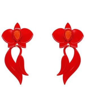 Gissa Bicalho Acrylic Handmade Earring Deco Orchid - Red