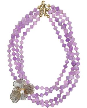 Farra Multi-Layers Jade With Flower Charm Necklace - Purple