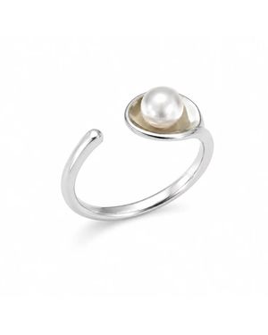 Angel Barocco Sterling Freshwater Pearl Leaf Open Ring - Metallic