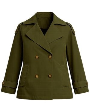 Tantra Spain Sl Short Quilted Trench Coat With Double-Breasted Buttons, Side Pockets, And Flared Back Khaki - Green