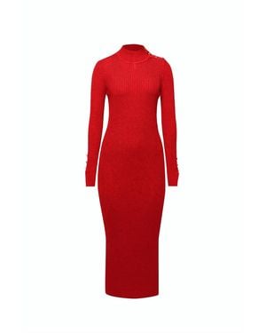 Rumour London Adriana Maxi Ribbed Wool Dress - Red