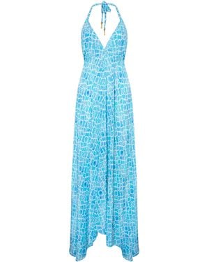 Sophia Alexia Azure Mosaic Silk Ibiza Dress - Blue