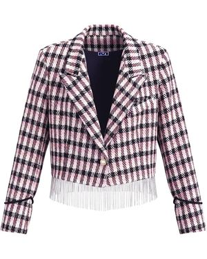 L2R THE LABEL Embellished Plaid Cropped Blazer - Purple
