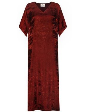 DHARA SHETH DUBAI Shadow Of Sequin Shimmer Long Kaftan Dress With Side Slit - Red