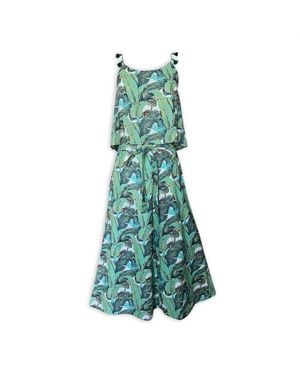 Pick Happy Matching Set Cotton Wide Pant & Little Top With Silk Tassels - Green