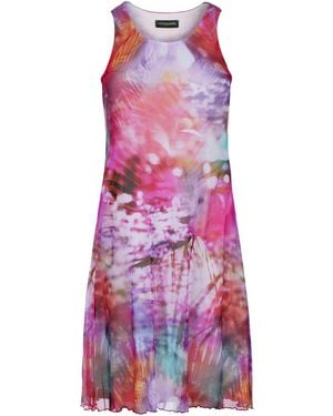Conquista Sleeveless A-Line Dress – Abstract Print, Lined Cotton With Sheer Nylon Overlay - Purple