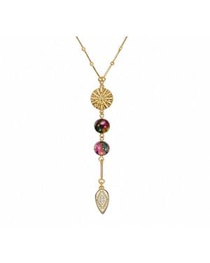 Rachel Nathan Tiger's Eye Y Necklace - Metallic