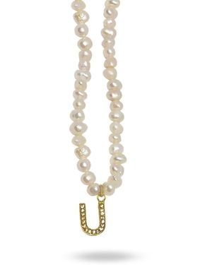 LINYA JEWELLERY Mono Letter Pearl Necklace U - Metallic