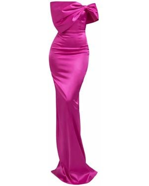 Moda Glam Grace Strapless Statement Bow Gown- Fuschia - Pink