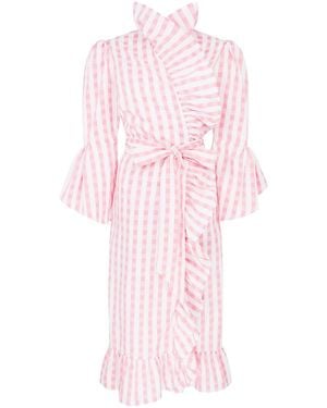 Lisa The Label La La Lady Long House Coat With Ruffle Detail - Pink