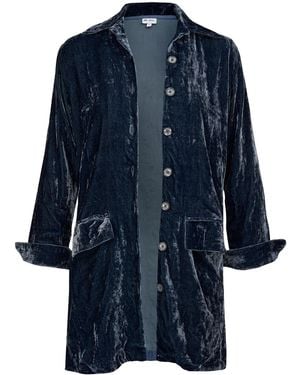At Last Kensington Silk Velvet Shirt-Jacket - Blue