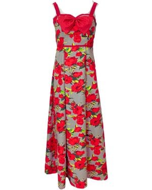 Couture to Your Door Rose Print Bow Maxi Dress - Red