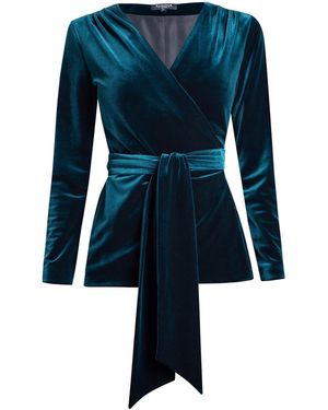 Rumour London Evelyn Velvet Wrap Jacket With Self-Tie Sash - Green