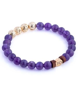 N'damus London Leather, Amethyst & Gemstone Beaded Bracelet - Purple