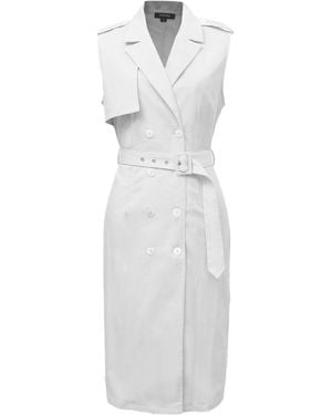 Smart and Joy Double Breasted Trench Style Sleeveless Dress - White