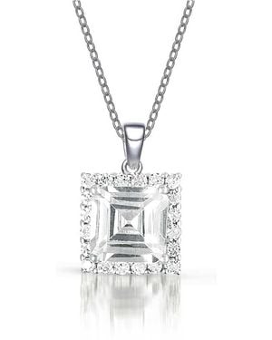 Genevive Jewelry Sterling Clear Cubic Zirconia Square Shape Necklace - White