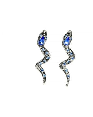 Addicted Moire Serpent Shaped Earrings With Crystals - Blue