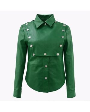 Zasta Studio Foreigner Buttoned Leather Jacket - Green