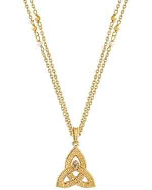 Karma and Luck Endless Grace Pearl Trinity Knot Necklace - Metallic