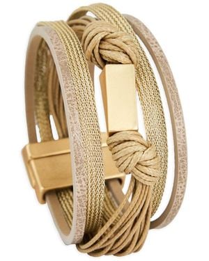 Saachi Rectangle Charm Cord Taupe Bracelet - Metallic