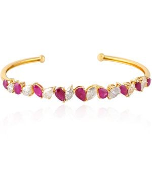 Artisan With Natural Ruby & Diamond Cuff Bangle - Multicolour