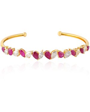 Artisan With Natural Ruby & Diamond Cuff Bangle - Multicolor