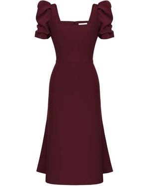 POST MERIDIEM Vinous Godet Silhouette Square Neck Midi Dress - Purple