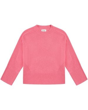 Loop Cashmere Ribbed Detail Lofty Crew Sweatshirt - Pink