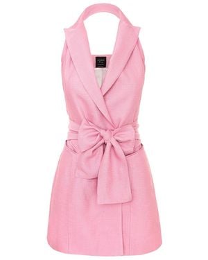 AVENUE No.29 Metallized Linen Backless Lapel Dress With Bow - Pink