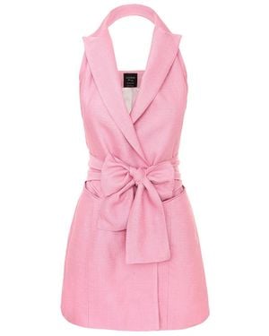 AVENUE No.29 Metallized Linen Backless Lapel Dress With Bow - Pink