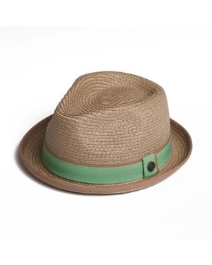 Dasmarca Hats Dasmarca Andy Short Brim Trilby Retro Summer Skimpy Brim Straw Braided Hat - Green