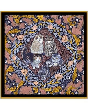 Wenzi Whiskered Court Hand Painted Double Sided Silk Twill Scarf - Blue