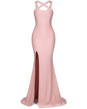 Moda Glam Jersey Cross Strap Gown- Blush - Pink