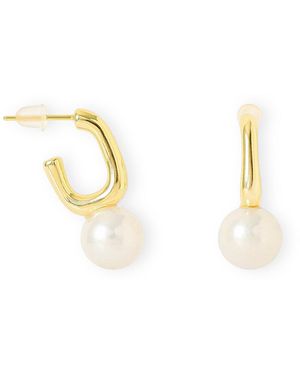 Pearls of the Orient Online Gratia Thick Plated Stem Earrings With Round Cultured Freshwater Pearls - Metallic
