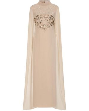 Frock and Frill Neutrals Paloma Embellished Maxi Dress With Cape Detail - Natural