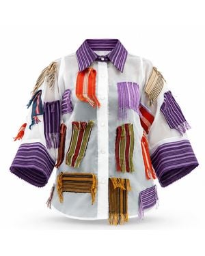 Beautiful Stitches Ltd Aso Oke Patchwork Organdy Shirt - Red