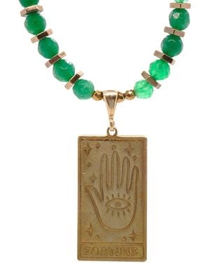 Ebru Jewelry Tarot Good Fortune Pendant Jade Beaded Necklace - Green