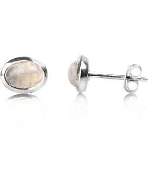 The Jewellery Store London Oval Cabochon Moonstone Studs - Metallic